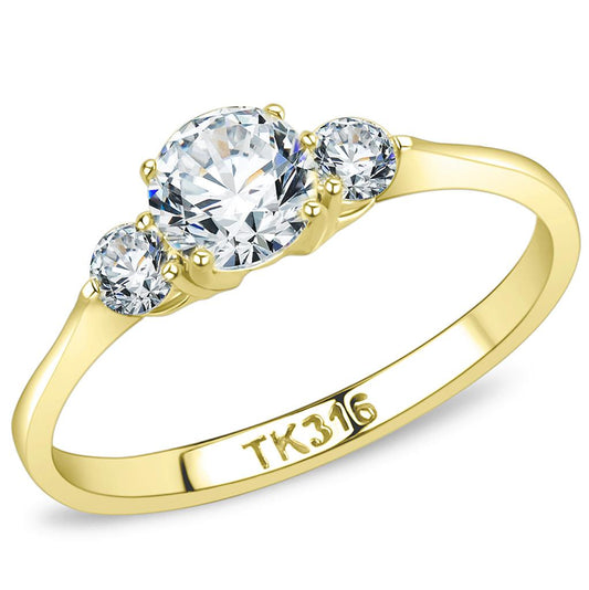 TK3668 - IP Gold(Ion Plating) Stainless Steel Ring with AAA Grade CZ  in Clear-0